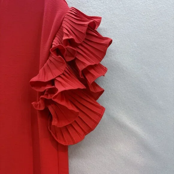 She+Sky Classic Accordion Pleated Double Ruffle SZ Large Bright Red Dress NWT - Picture 2 of 8